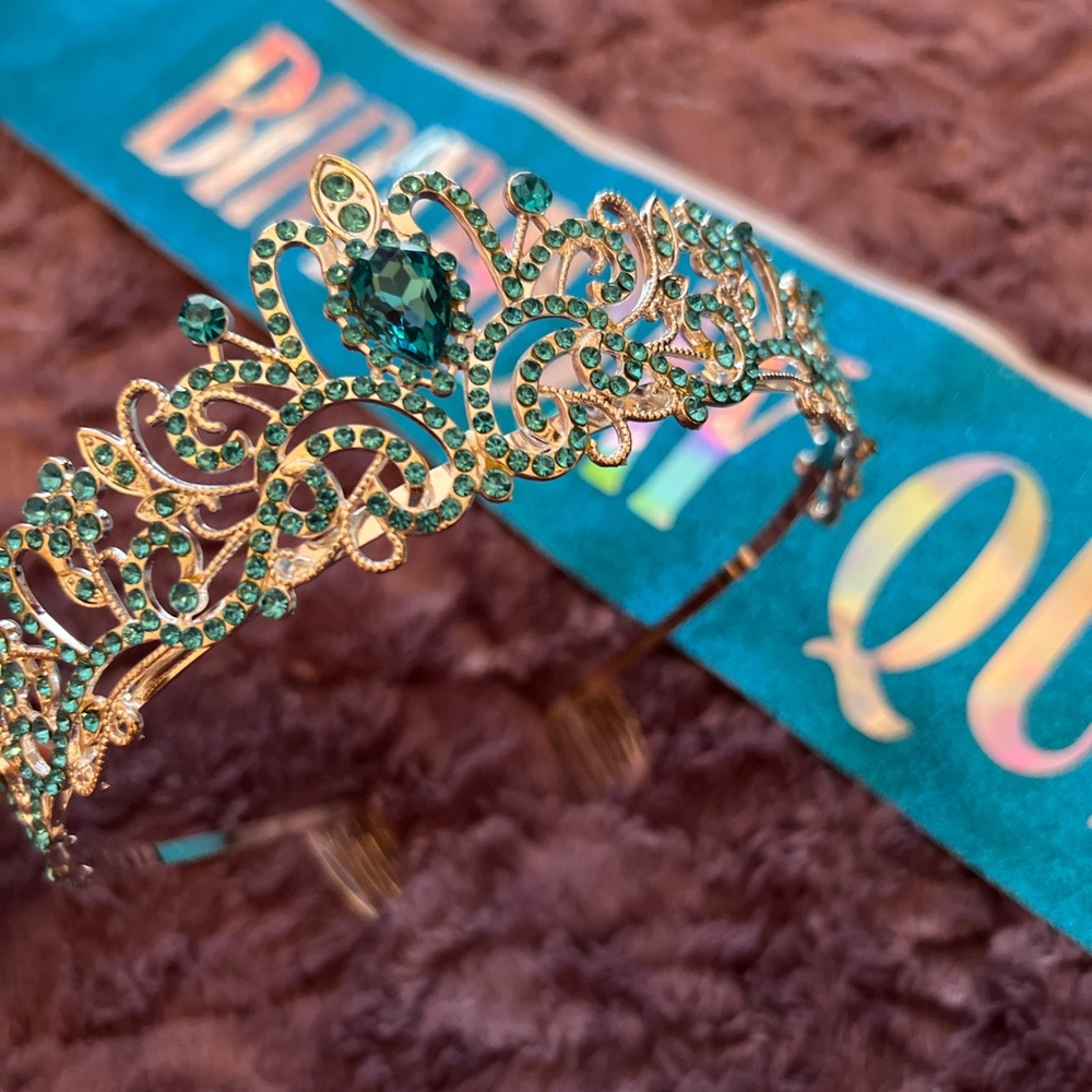 Silver Blue Crown with Birthday Queen Sash